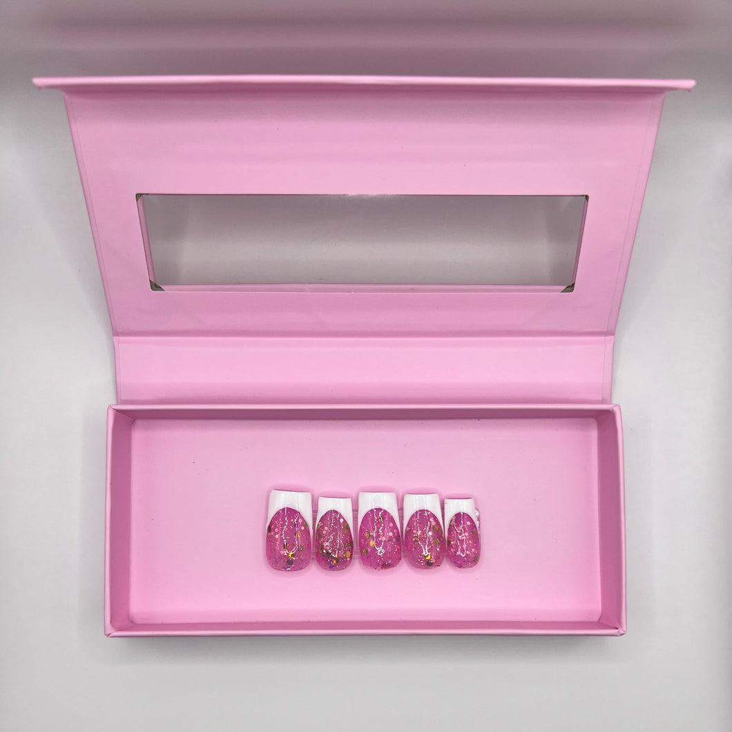 White Frenchies w/ Princess Pink Glitter Base (10pc)